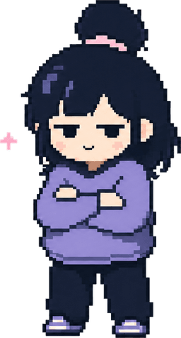 Pixel, the Grumpy Pixels mascot, with a rare approving smile